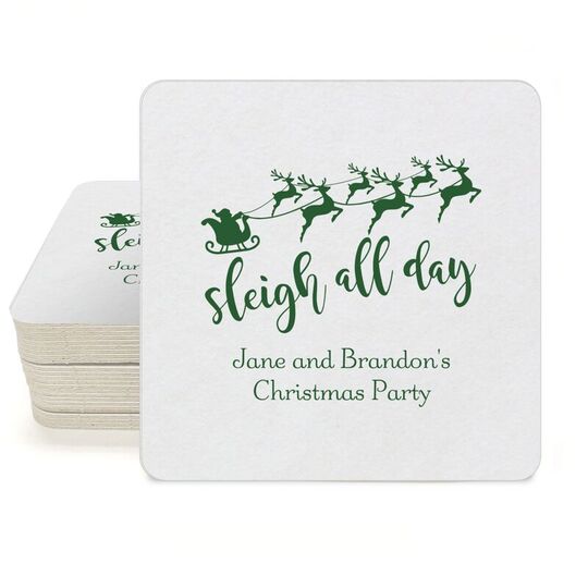 Sleigh All Day Square Coasters